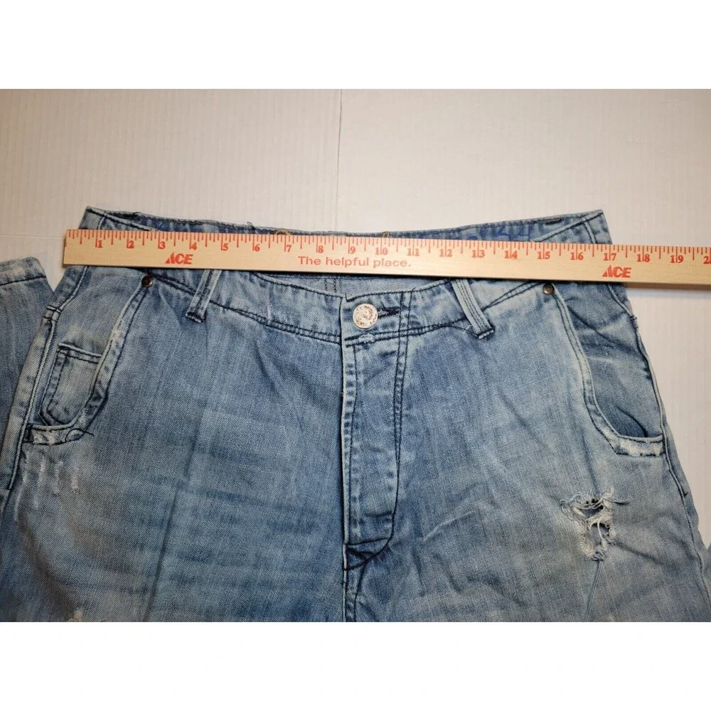 Desigual Men Jeans Regular Straight Size W34 L32 Button Fly Ripped 5 Pocket Blue